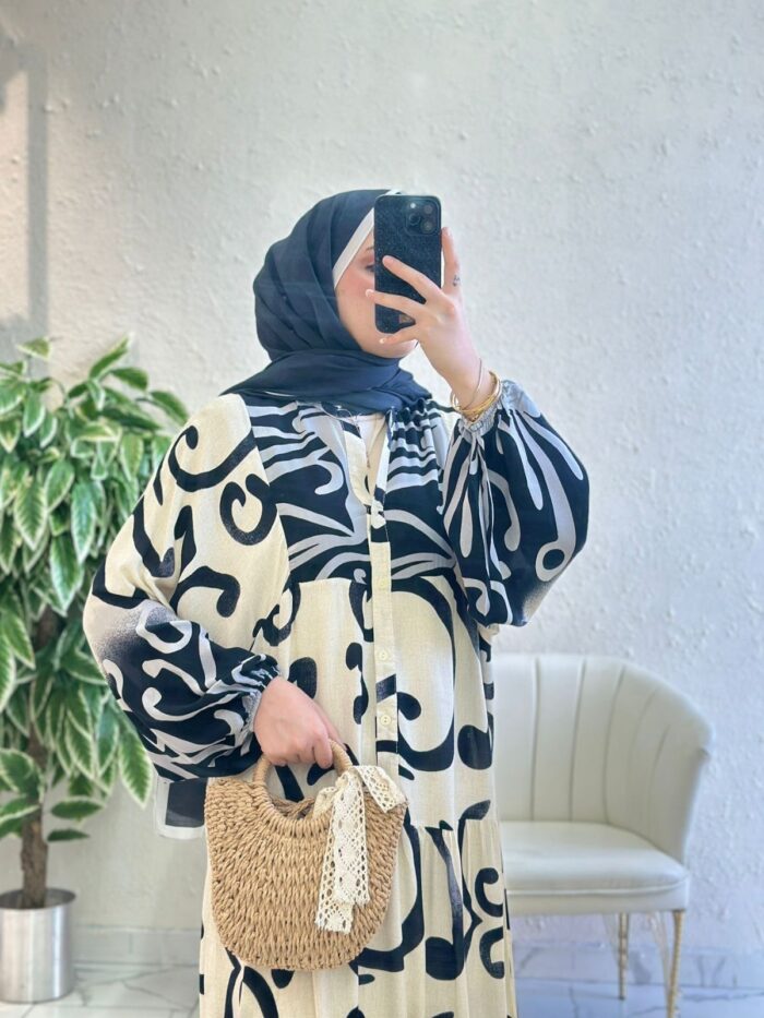 Maria Çizgi Desen Elbise L1001 - Siyah - Görsel 2