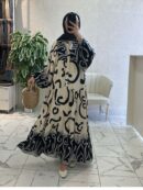 Maria Çizgi Desen Elbise L1001 - Siyah