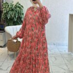 Coral Paisley Maxi Elbise L1009 - Narçiçeği