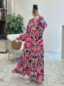 Gece Flora Elbise L10010 - Ahududu