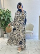 Zebra Desen Elbise - Gece Mavi
