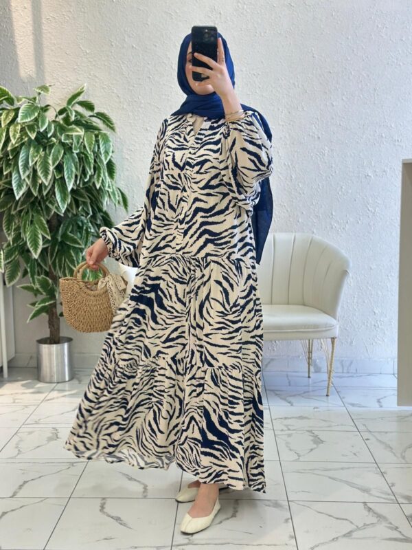 Zebra Desen Elbise – Gece Mavi