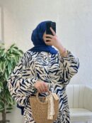 Zebra Desen Elbise - Gece Mavi