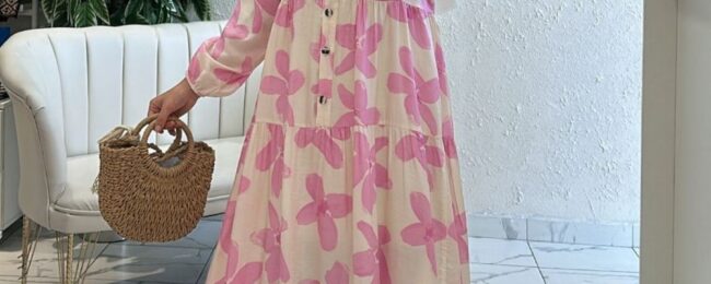 Orchid Maxi Elbise L10021 BÜYÜK BEDEN - Pamuk Şekeri