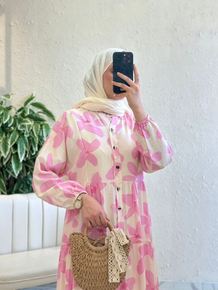 Orchid Maxi Elbise  L10021 BÜYÜK BEDEN - Pamuk Şekeri - Görsel 2