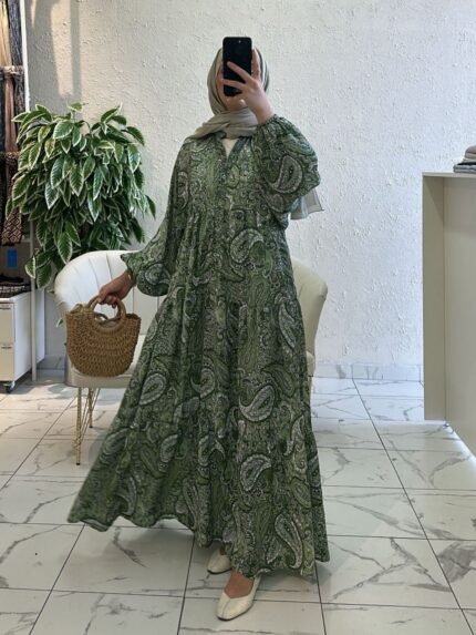 Etnik Desen Elbise L10036 - Çağla