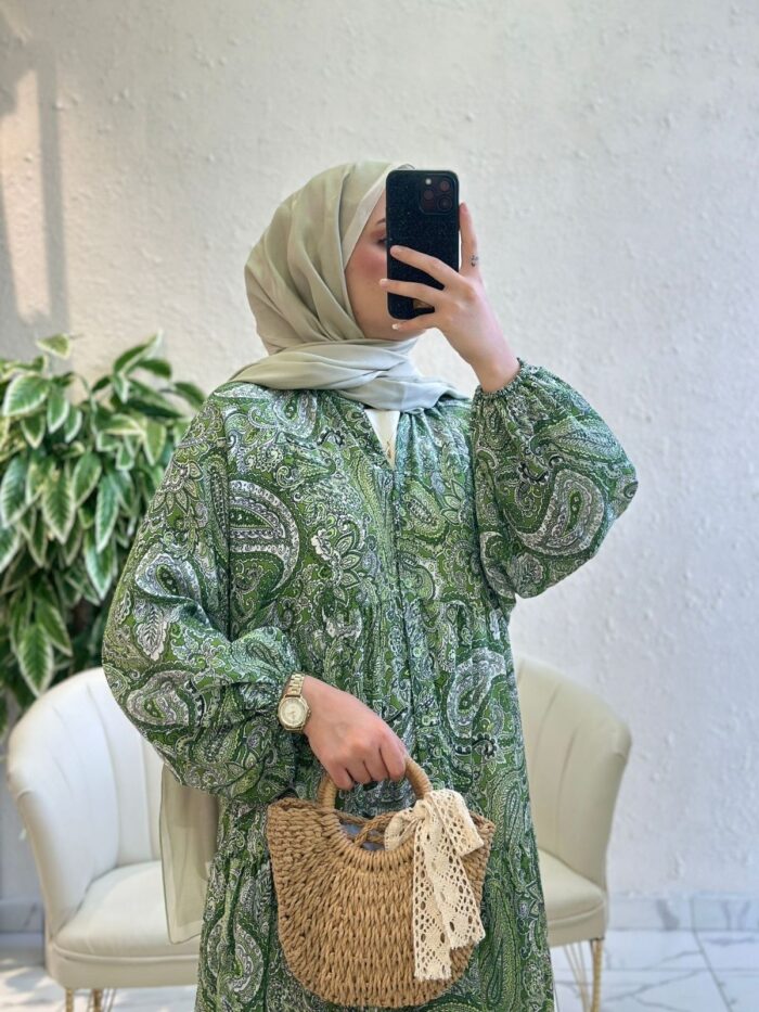 Etnik Desen Elbise L10036 - Çağla - Görsel 3