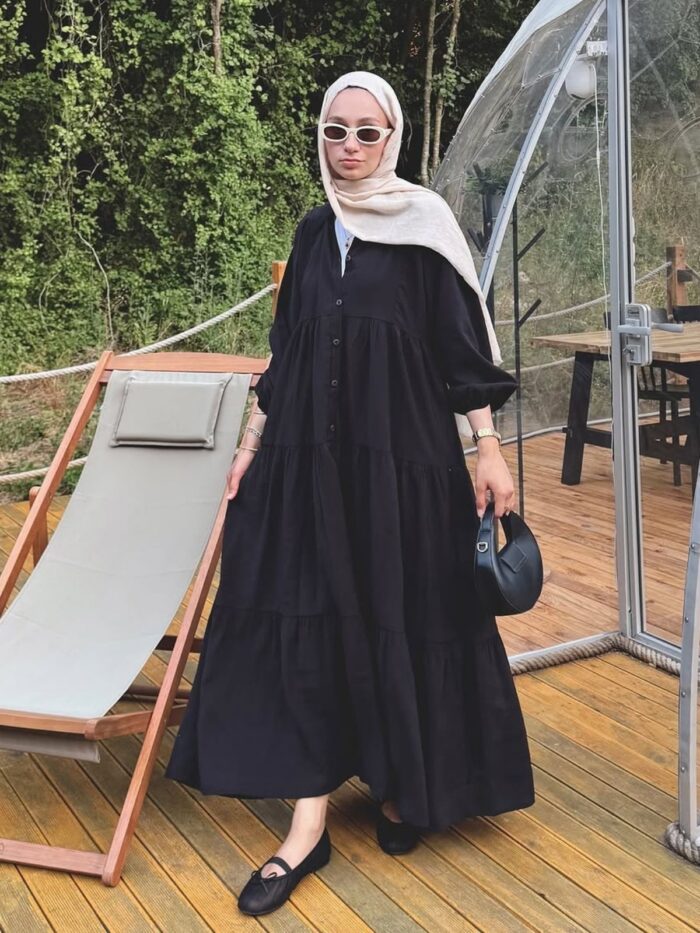 Messline Desen Elbise L10065- Siyah