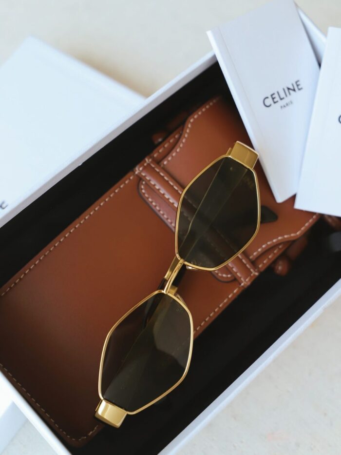 Celine Original Premium Full Set Geometrik Güneş Gözlüğü - Gold - Görsel 3