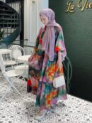 Banella Batik Desen Elbise L10072 - Renk Fırtınası