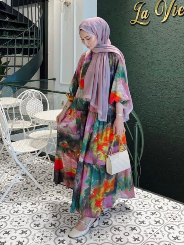 Banella Batik Desen Elbise L10072 - Renk Fırtınası - Görsel 2