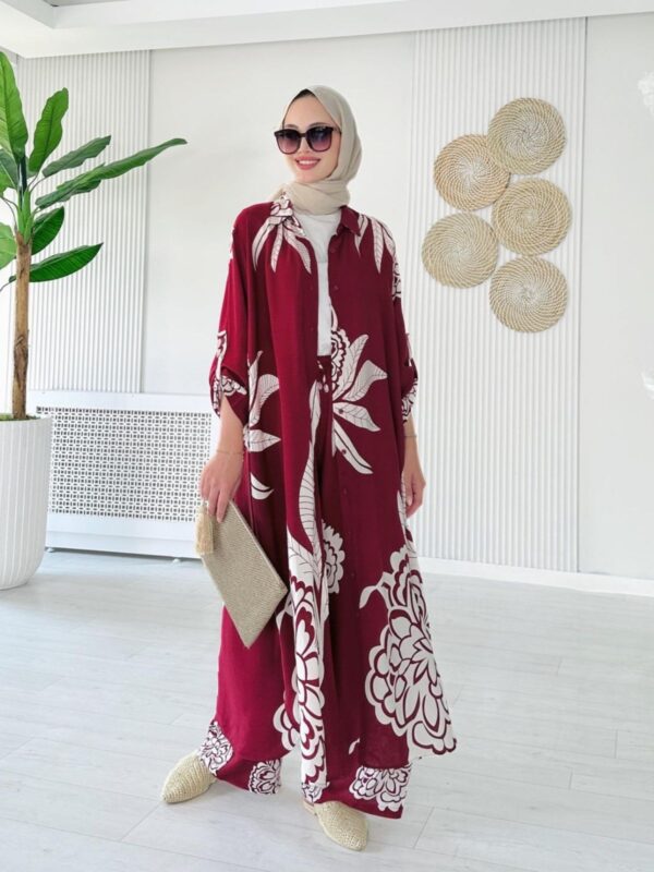 Çiçek Desen İkili Takım TK10077 – Derin Bordo