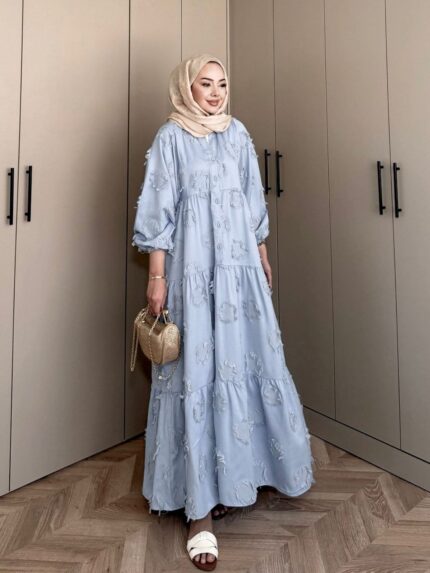 Lola Motif Desen Elbise L10087 - Mavi Rüya