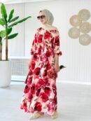 Forest Bloom Katlı Elbise L10089 - Vişne