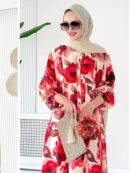 Forest Bloom Katlı Elbise L10089 - Vişne
