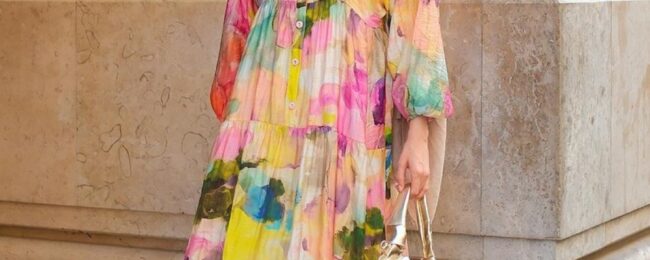 Soyut Desen Elbise L10094 - Pastel