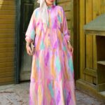 Suluboya Desen Elbise L10099 - Leylak