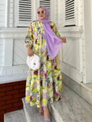 Risonna  Desen Elbise L100125 - Bahar Sarısı
