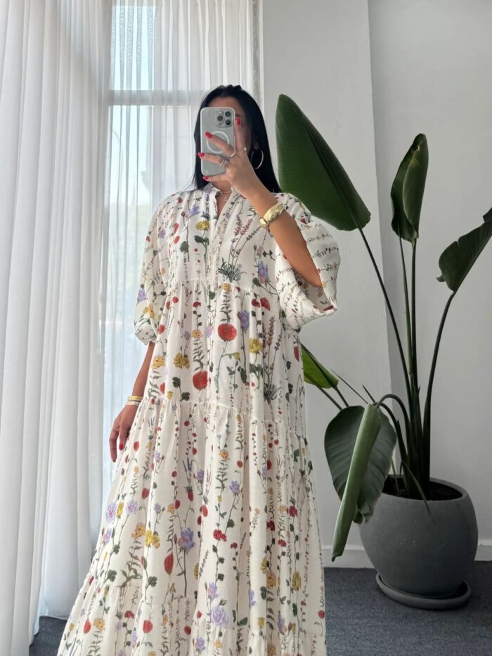 Milla Çiçek Desen Elbise L100128 - Vanilya - Görsel 3