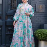 Melina Yaprak Desen Elbise L100132 - Mint