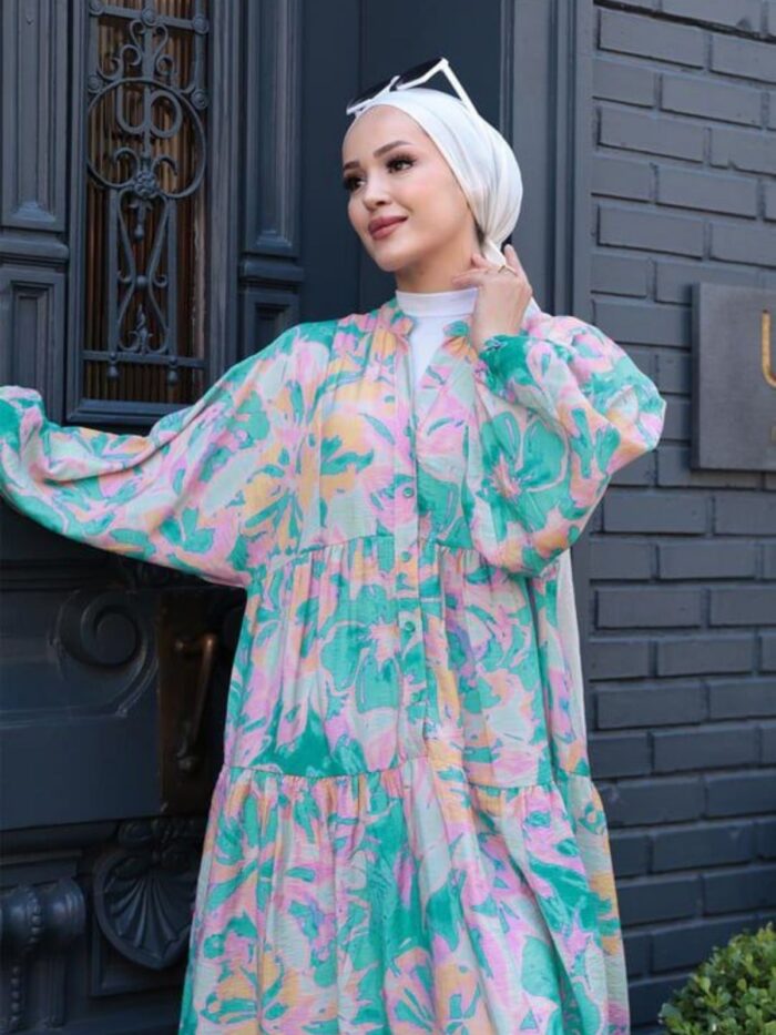 Melina Yaprak Desen Elbise L100132 - Mint - Görsel 2