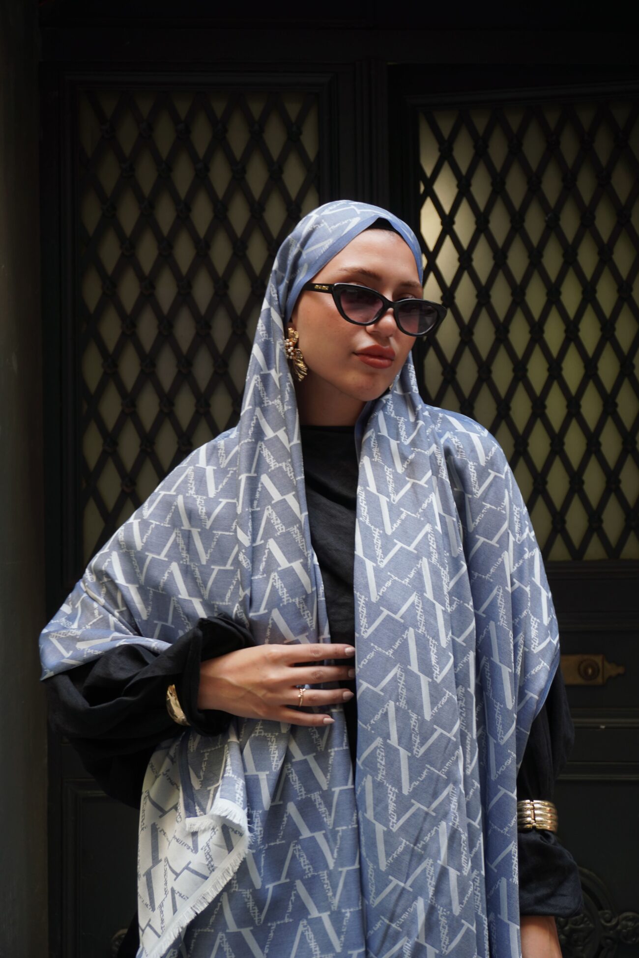 Valentino Çift Taraflı İtalyan Pamuk İpek Şal 44117 - Kot Mavi - Görsel 3