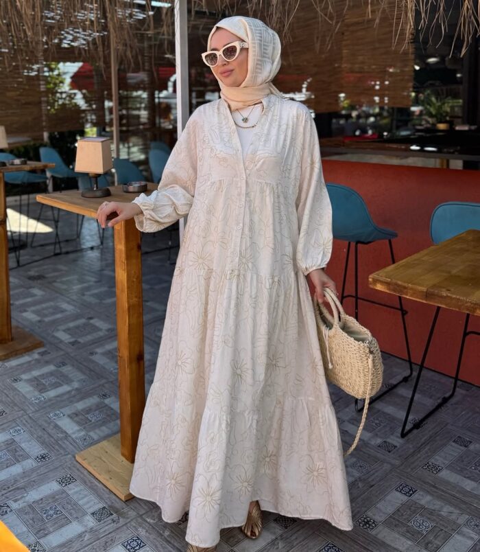 Keten Linen Breeze  Elbise- Bej - Görsel 4
