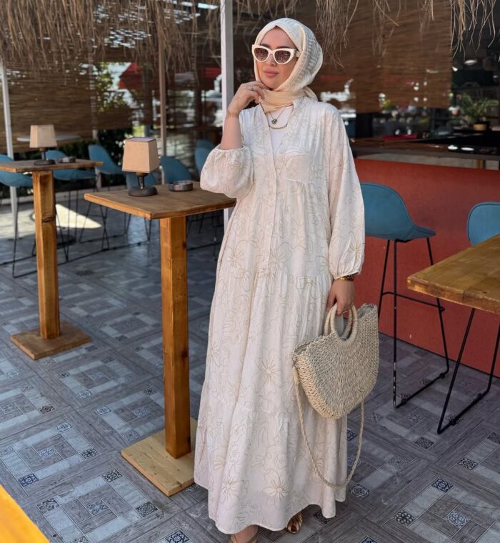Keten Linen Breeze  Elbise- Bej - Görsel 3