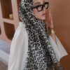 Ala Leopar Desen Naturel Pamuk Şal-Vizon