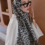 Ala Leopar Desen Naturel Pamuk Şal-Vizon