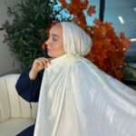 Hermes Desenli İpeksi Jakar Şal - Ekru