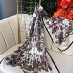 Dior İthal Vual İpek Kelebek Desen Şal - Ekru