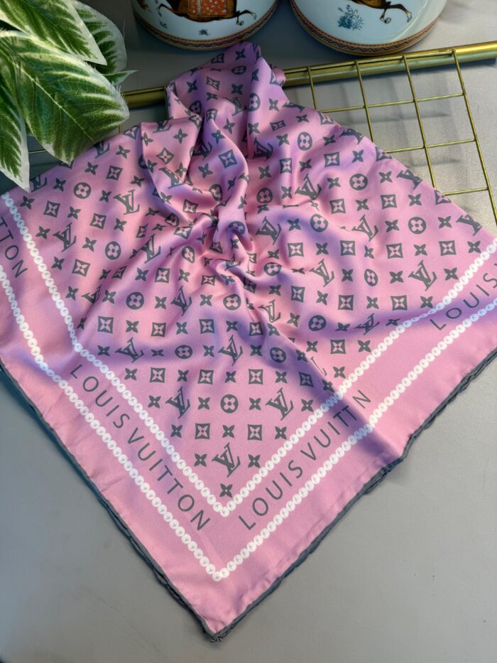 LV Desen Vual İpek Eşarp - Toz Pembe - Görsel 2