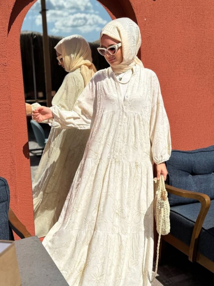 Keten Linen Breeze  Elbise- Bej - Görsel 5