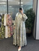 Vintage Mozaik Katlı Elbise - Mint Çini  ( Şal Hediye )