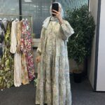 Vintage Mozaik Katlı Elbise - Mint Çini