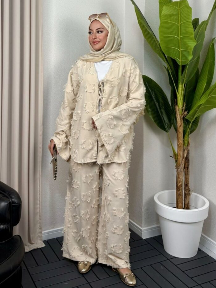 Hola Motif Desen İkili Takım TK100146 - Bej