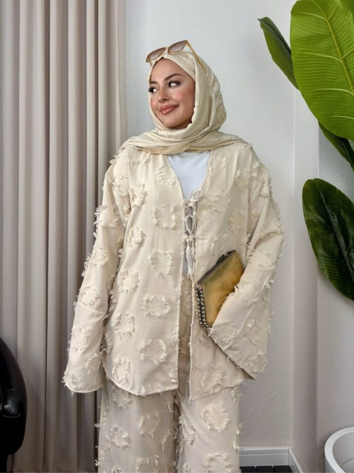 Hola Motif Desen İkili Takım TK100146 - Bej - Görsel 2