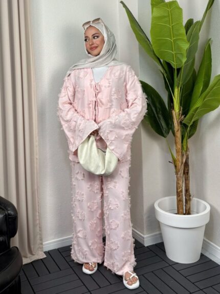 Hola Motif Desen İkili Takım TK100147 - Gül Pembe