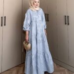Lola Motif Desen Elbise L10087  BÜYÜK BEDEN - Mavi Rüya