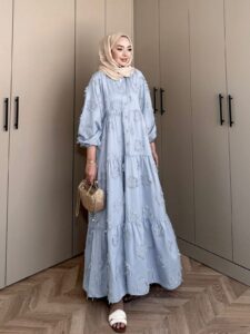 Lola Motif Desen Elbise L10087  BÜYÜK BEDEN - Mavi Rüya