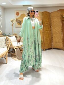 Nil Çiçek Desen İkili Takım TK100141 - Aqua Yeşil