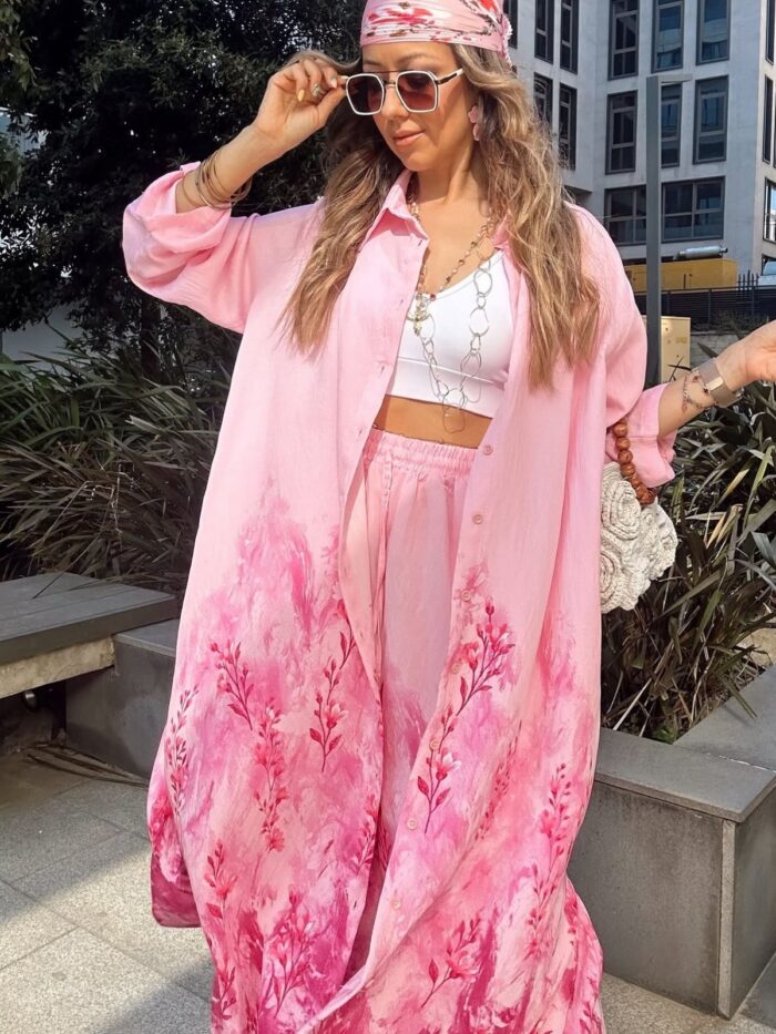 Nil Çiçek Desen İkili Takım TK100142 - Şeker Pembe - Görsel 3