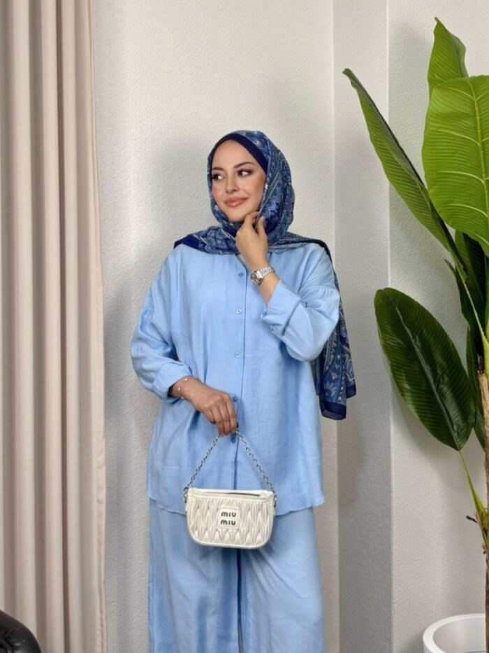 Aisha Gömlek İkili Takım TK100162 - Gök Mavi - Görsel 2