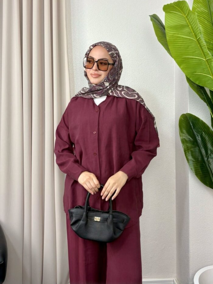 Aisha Gömlek İkili Takım TK100165 - Vişne - Görsel 2
