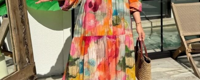 Seren Batik Çiçek Elbise L100202 - Pastel
