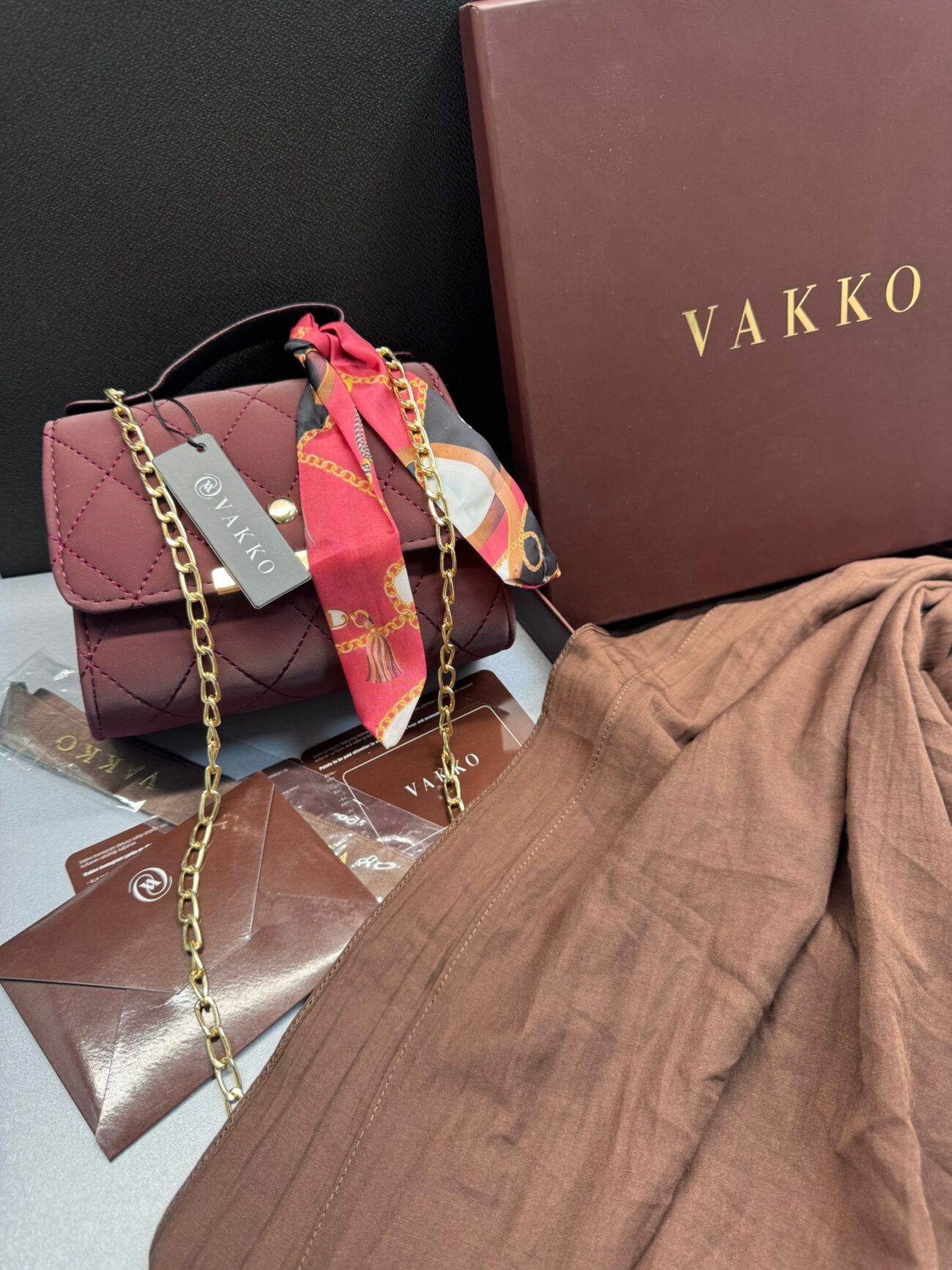 Vakko Bordo Fular Çanta