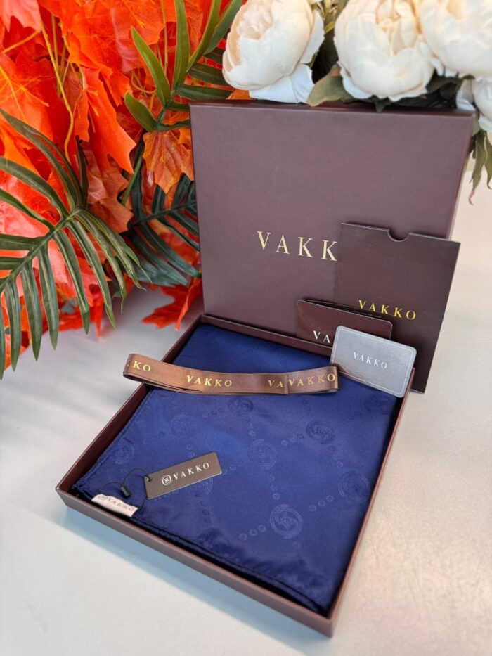 Vakko Tam Set Kutulu İthal Jakar İpek Şal - Lacivert
