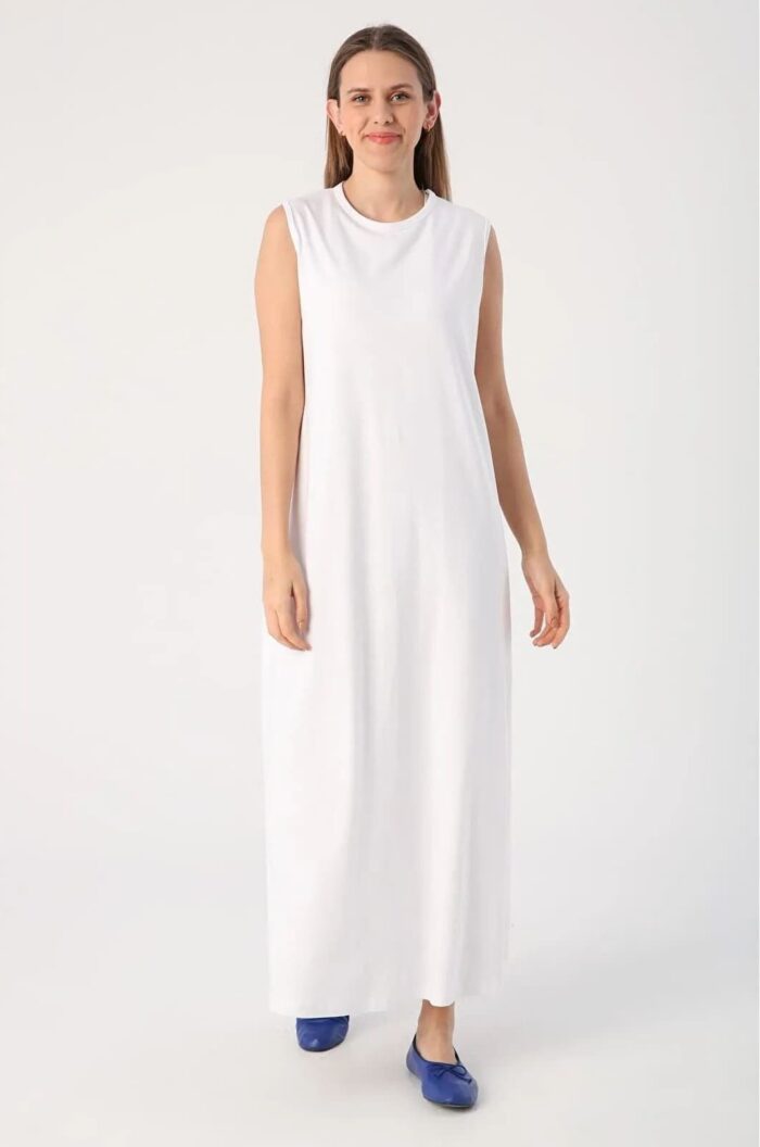 Sıfır Kol Elbise L100207 - Beyaz