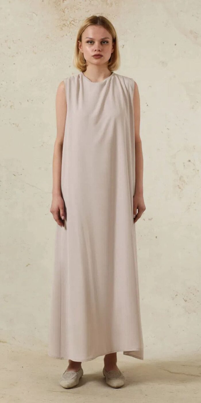 Sıfır Kol Elbise  L100207  - Kum Beji